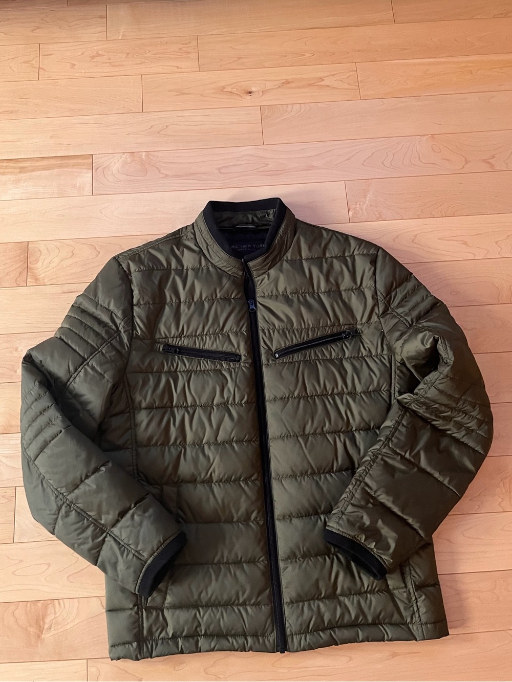 Men's Olive Quilted Jacket - Lightweight Puffer Coat Small